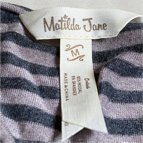 Matilda Jane Modal Spandex Gray Striped 3/4 Sleeve Midi Dress Size M - Picture 5 of 5